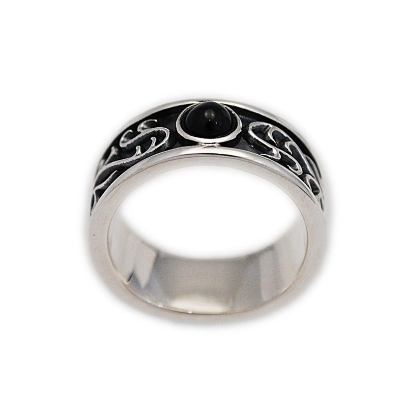 Onyx925 Sterling Silver Band RingSilver Black Onyx RingSilver Arabesque Band RingFine JewelryBiker JewelryMen/'sWomen/'s ks-r049