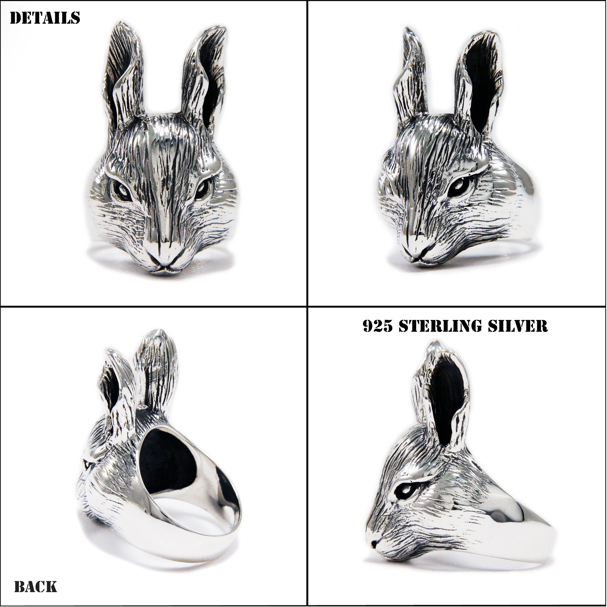 Rabbit Ring/925 Sterling Silver Ring/bunnies/animal Ring/gothic/biker ...