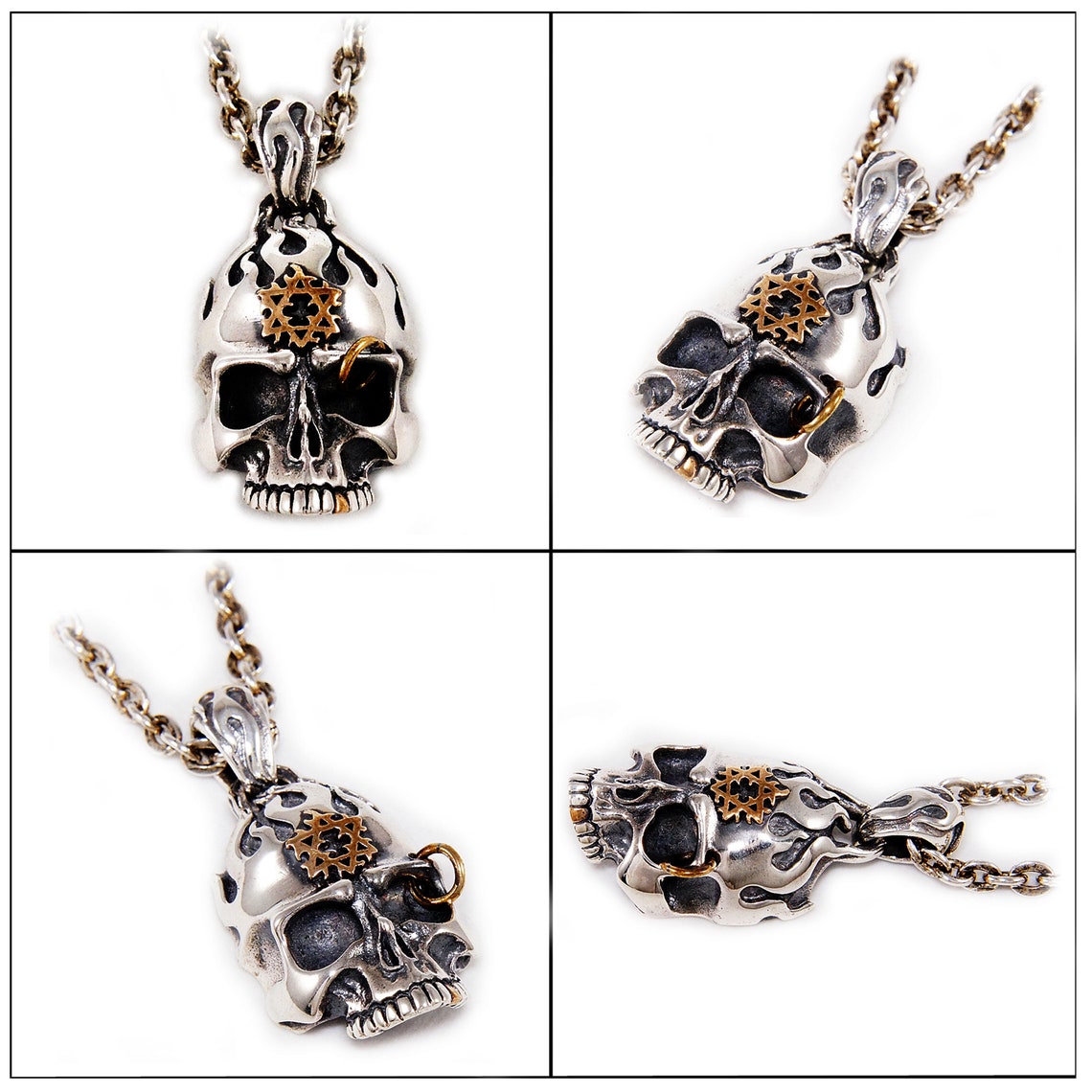 S925 Silver Handmade Skull Cross Pendant Necklace For Men - Salerno