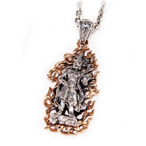 Japanese/God of Fire/925 Sterling Silver Pendant/Shinto/Shrine Guardian/Biker Jewelry/Gothic/Rockabilly/gb-056