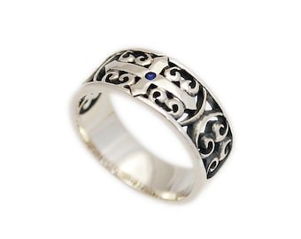 Croix/Arabesque/Bague en argent sterling 925/Bague croix/Gothique/Arabesque/Bijoux de motard/ks-r123