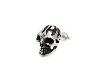 Skull/Tribal/925 Sterling Silver/Stud/Pierced/Earrings/Biker Jewelry/Rocker/Gothic/Men's/Women's/Unisex/bub-p001