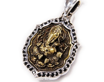 Ganesha/Ganesh/Ciondolo in argento sterling 925/Dio della saggezza/Induismo/Gotico/Amuleto/Motociclista/Ciondolo in argento bub-043