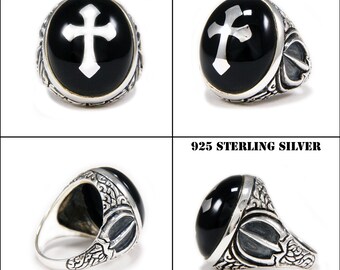 アクセサリー otti Cross/oval/black/onyx/925 Sterling Silver Ring/cross Ring