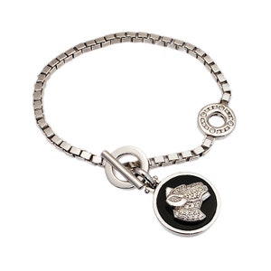 Panther/Black Onyx/White Cubic Zirconia/925 Sterling Silver Bracelet/White Gold Plated/Silver Bracelet/Men's/Women's/T lock/Cuff/GF-BL49520