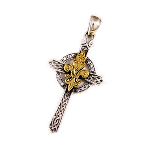 Celtic/Cross/925 Sterling Silver Pendant/Fleur De Lis/Silver Pendant/Cross Charm/Biker/Gothic/Rockabilly/gb-099