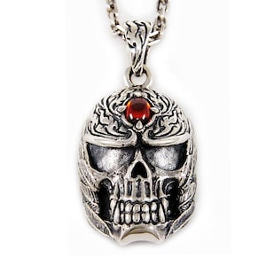 Demonio de ojos rojos/cráneo/colgante de plata de ley 925/colgante de calavera/diablo/demonio/motociclista/gótico/rockabilly/jo-050