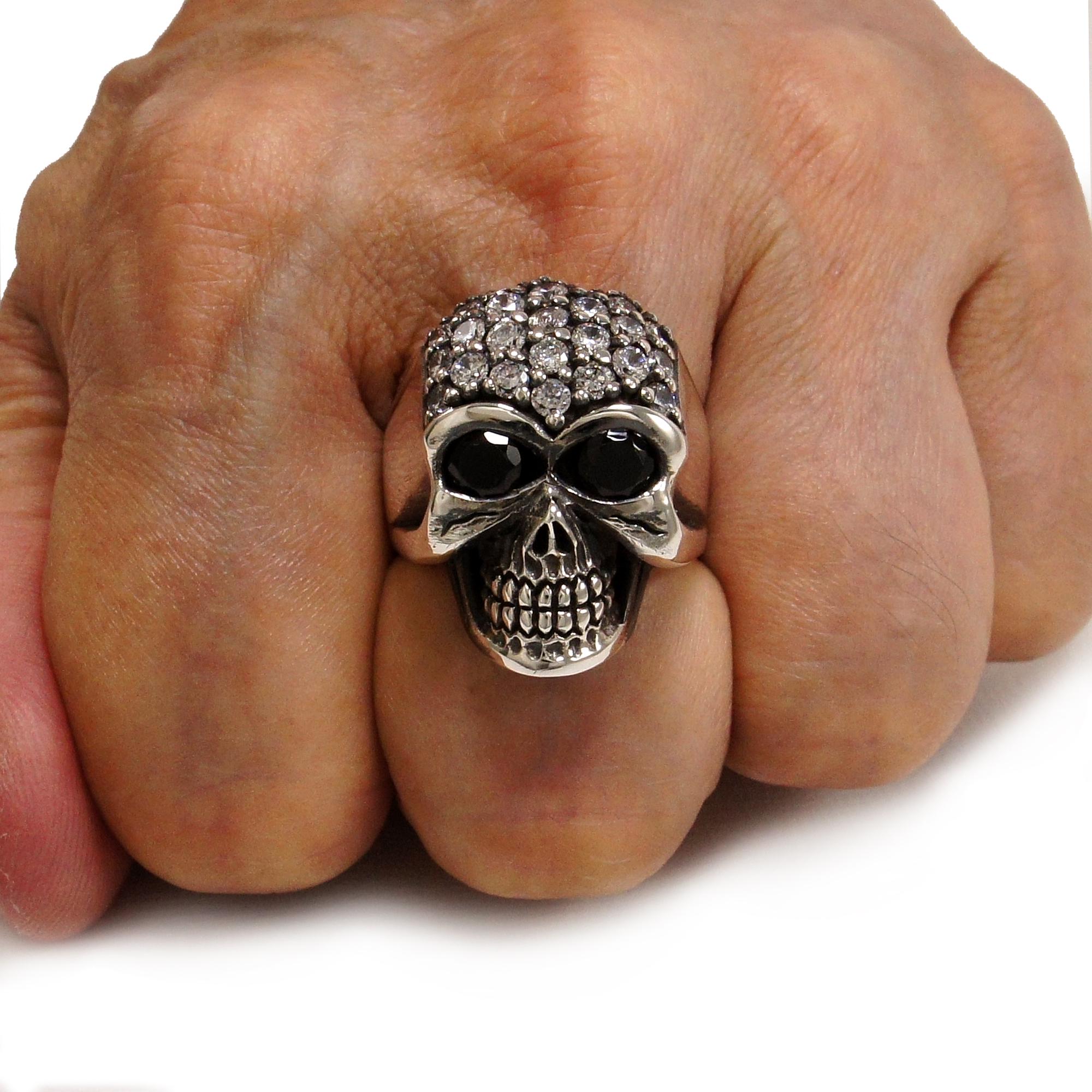 Skull/925 Sterling Silver Ring/cubic Zirconia/biker Jewelry/gothic