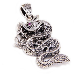 COPPER HEAD RUBY CZ EYE JAPANESE DRAGON 925 STERLING SILVER PENDANT sa-055L COPPER HEAD RUBY CZ EYE JAPANESE DRAGON 925 STERLING SILVER PENDANT sa-055L