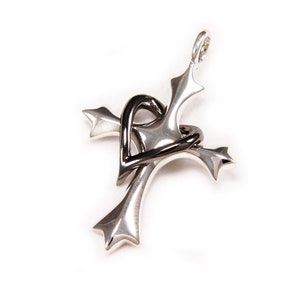 Cross/Black Heart or Gold Heart/925 Sterling Silver Pendant/Cross Pendant/Silver Charm/Biker/Gothic/Rockabilly/gs-077/078