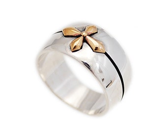 上品なファッション 10K Gold Plated/cross/925 Sterling Silver Band Ring/cross アクセサリー