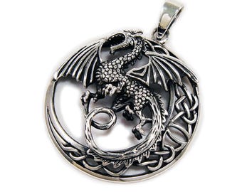 Dragon/925 Sterling Silver Pendant/Charm/Gothic/Biker/Rockabilly/GJ-015