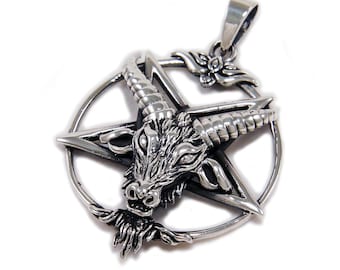 Pentagram Star/Mountain Goat/925 Sterling Silver Pendant/Gothic Jewelry/Biker/Rockabilly/GJ-009