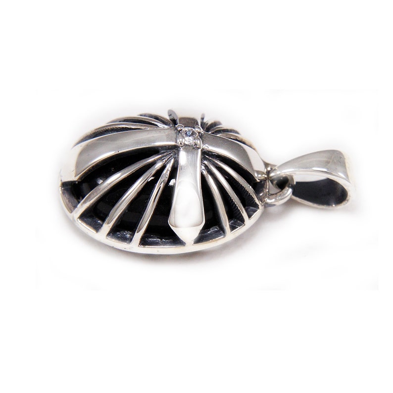 Pendentif En Argent 925 Et Onyx Noir - Fait Main - Longueur 4 Pouces - Neuf Sans Emballage