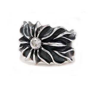 White/Thunder/925 Sterling Silver Ring/White Cubic Zirconia/Biker Jewelry ec-r037W