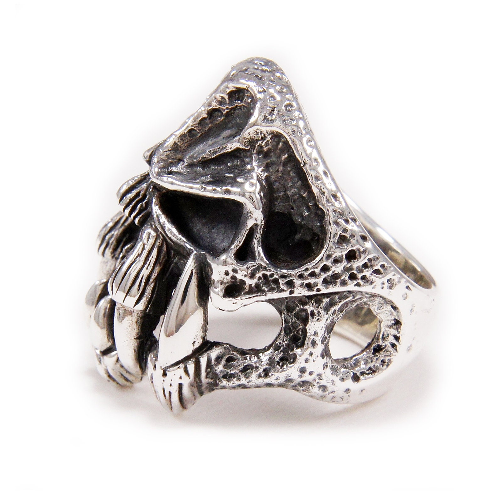 925 Sterling Silver Alien Head Ring Predator Gothic Devil Biker