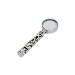 Magnifying Glass/Sterling Silver Handle/Silver Handle/Spy Glass/Magnifying Glass Grape Vineyard Engraving Design/bp-g010-bu