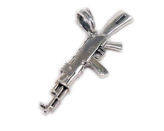 Ak-47/Kalashnikov/Assault Rifle/925 Sterling Silver Pendant/Biker Jewelry/Gothic/Rockabilly/Necklace/GD-006