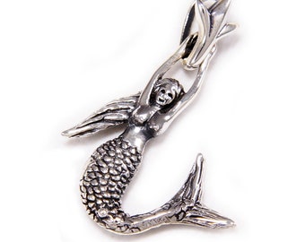 Sirena/Ángel del Océano/Colgante de Plata de Ley 925/Colgante de Ángel/Diosa/Collar/Mitología Griega/Motero/Gótico/bub-046
