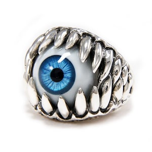 Blue Eye/Fangs/925 Sterling Silver Ring/Silver Ring/Biker Ring/Gothic/tan-r022