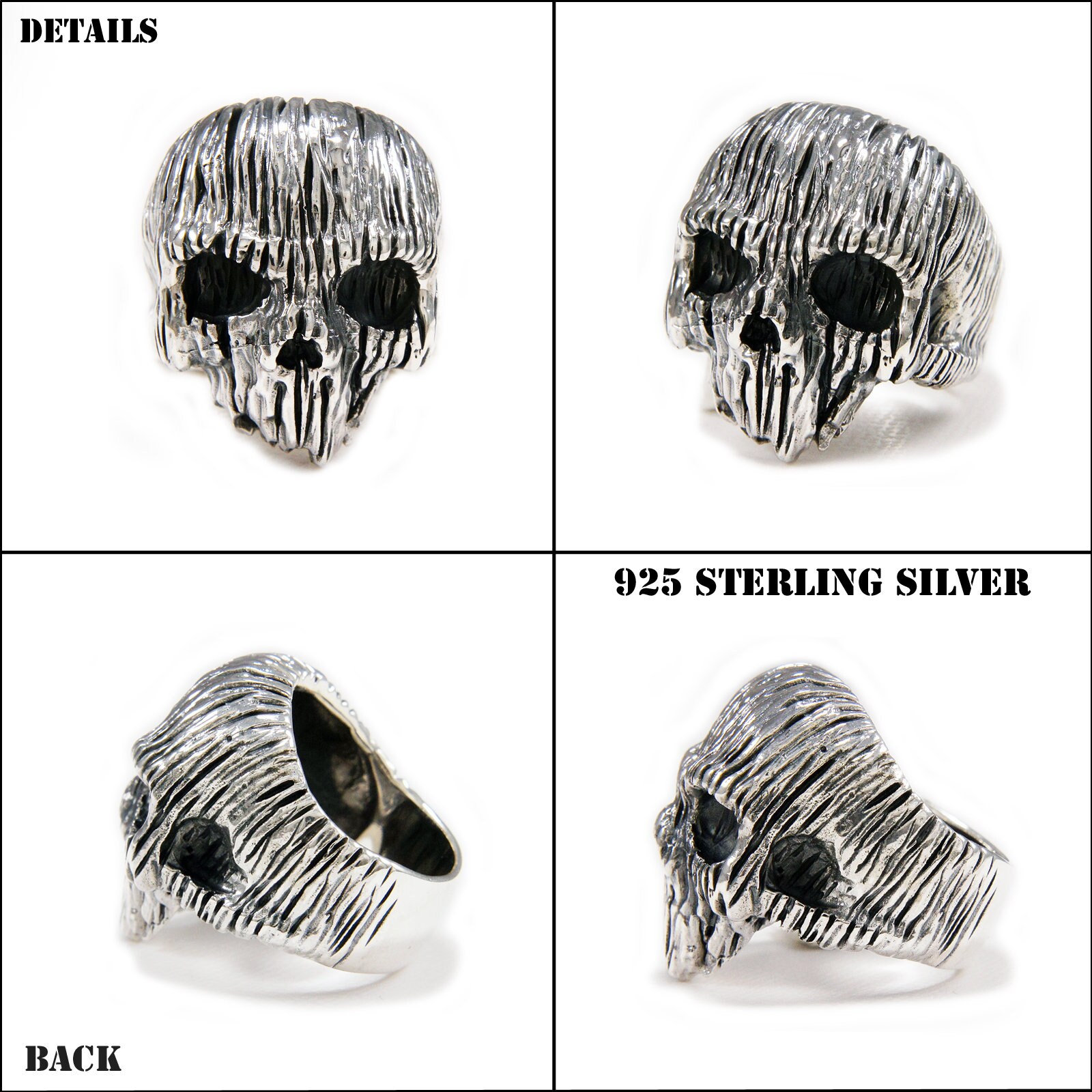 Rustic Driftwood Skull 925 Sterling Silver Ring/skull Ring Rustic Driftwood Skull 925 Sterling Silver Ring/skull Ring
