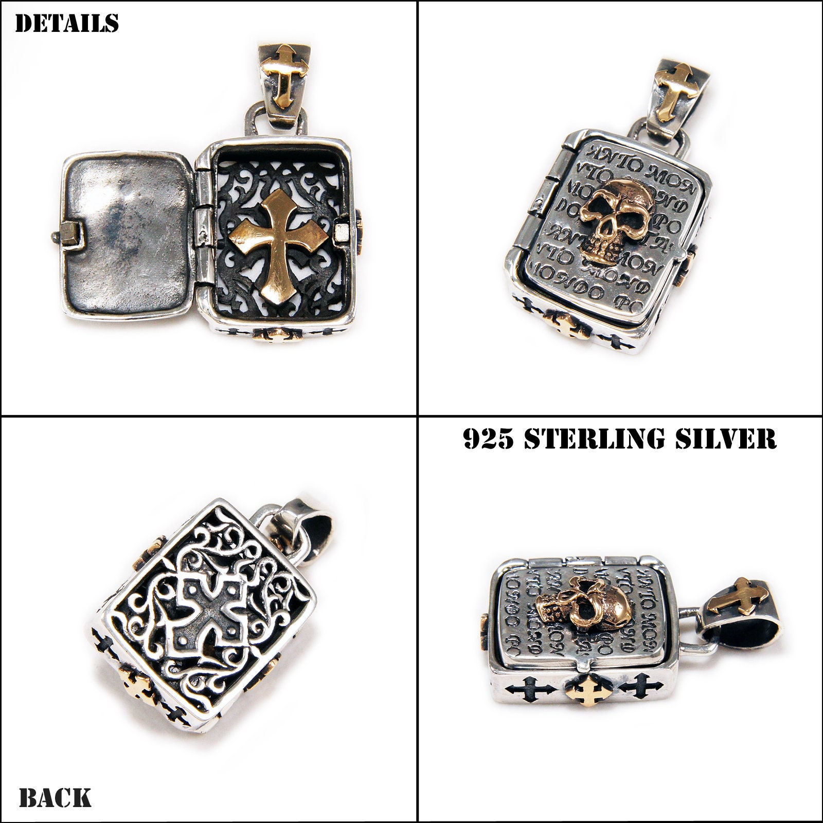 Skull/cross/pill Container/925 Sterling Silver Pendant/skull