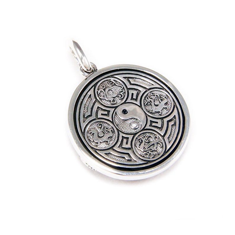 Ciondolo Collana Yin Yang Drago E Mucca – Osso Intagliato A Mano, Argento 925, Bali
