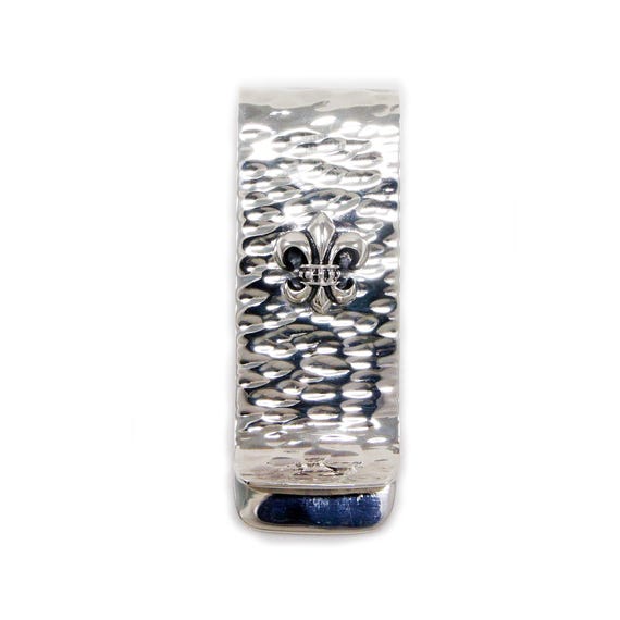 Hammertone/fleur De Lis/925 Sterling Silver Money Clip/money