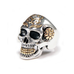 Silver Skull Ring/Sunflower Sugar Skull/925 Sterling Silver Ring/Biker/Gothic/Rockabilly/jo-r004