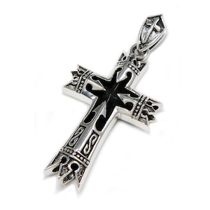 Bishop Cross/Genuine Black Onyx/Cross/925 Sterling Silver Pendant/Silver Charm/Cross Pendant/Gothic/Biker Jewelry/bub-014
