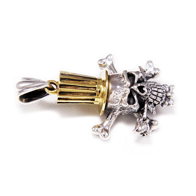 Cross BoneSkull Rose925 Sterling Silver PendantLong Hat Brass PendantSilver Skull PendantSkull Silver CharmSkull Biker Pendant bub-049