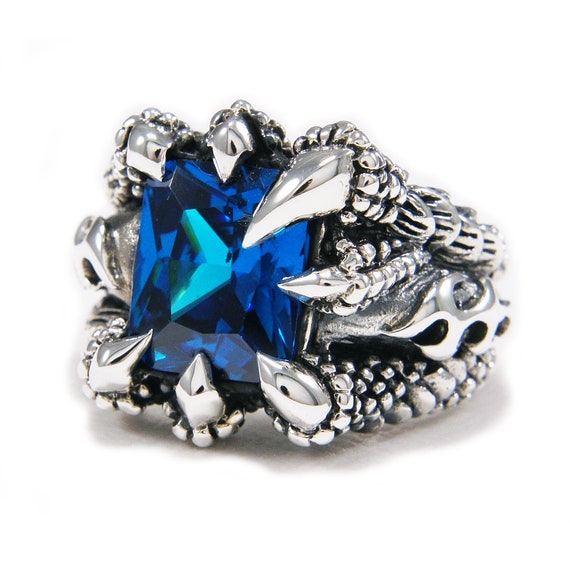 Blue Sapphire/dragon Claws/925 Sterling Silver Ring/blue