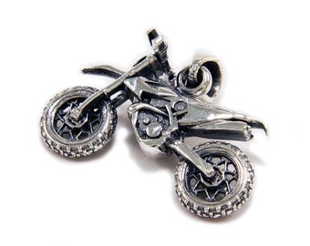 Off Road Motorcycle/MotoCross/925 Sterling Silver Pendant/Charm/Biker/Gothic/Rockabilly/GD-010