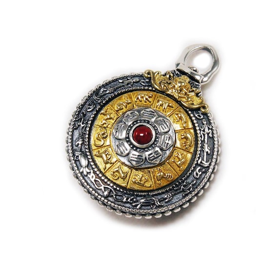 Zodiac Wheel Years/turquoise/red Coral/brass/925 Sterling Silver