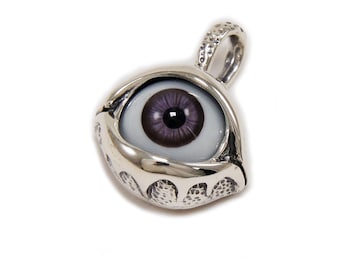 Purple Evil Eye Ball/925 Sterling Silver Pendant/Charm/Biker/Gothic/Rockabilly/tan-107P