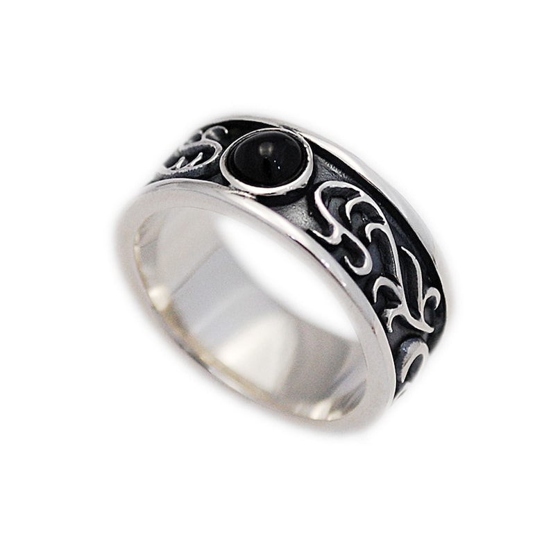 Onyx925 Sterling Silver Band RingSilver Black Onyx RingSilver Arabesque Band RingFine JewelryBiker JewelryMen/'sWomen/'s ks-r049