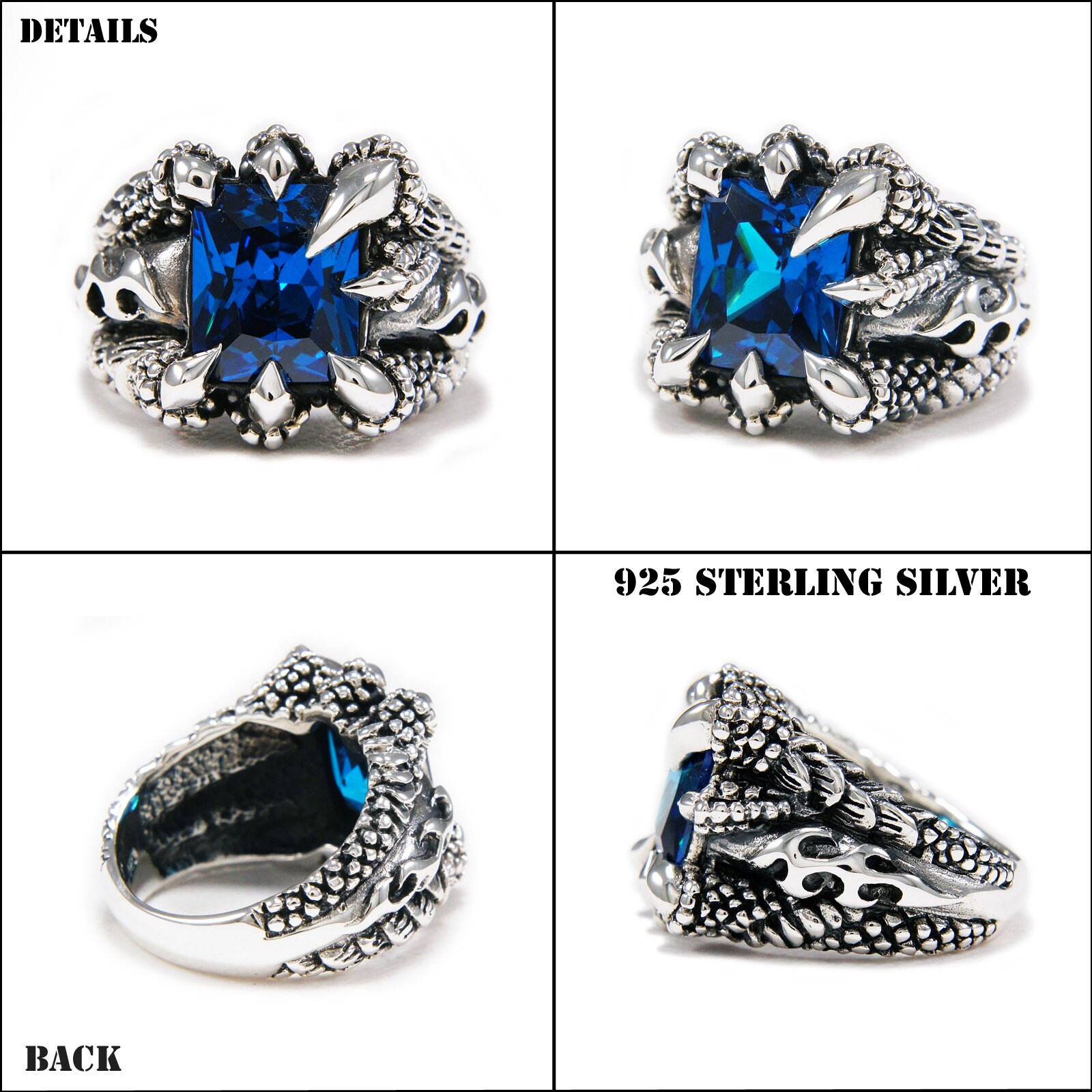 Blue Sapphire/dragon Claws/925 Sterling Silver Ring/blue Blue Sapphire/dragon Claws/925 Sterling Silver Ring/blue