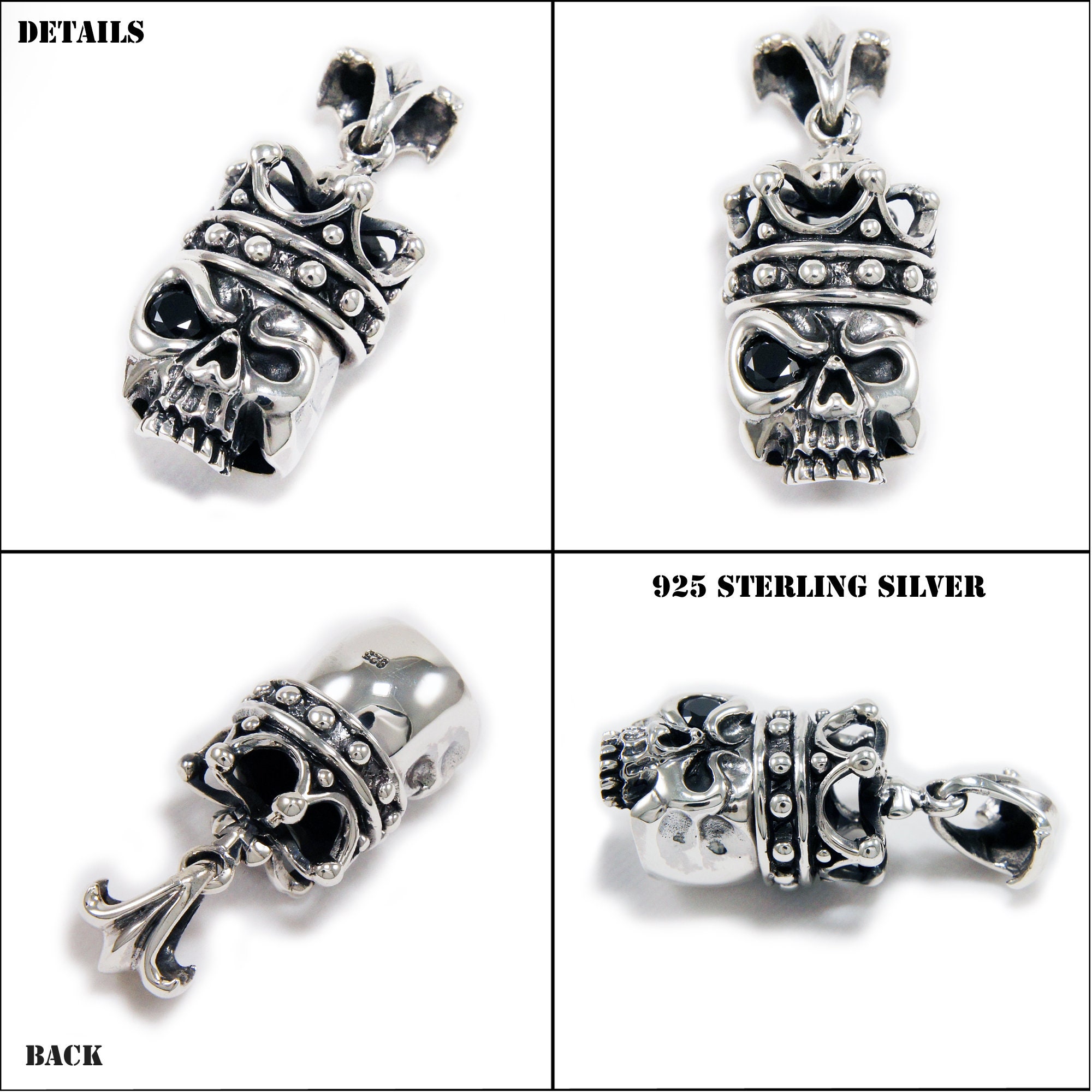 Royal Crown King Skull/black CZ/925 Sterling Silver Pendant Royal Crown King Skull/black CZ/925 Sterling Silver Pendant