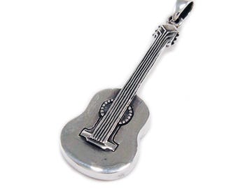 Guitar/925 Sterling Silver Pendant/Charm/Biker/Gothic Jewelry/Rockabilly/GD-008