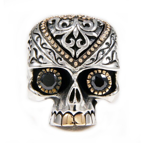 Black Eyes/sugar Skull /25 Sterling Silver Ring/silver Skull Ring