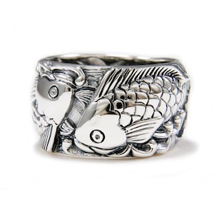 Japanese Koi/Twin Carp/925 Sterling Silver Ring/Japanese Koi Carp Ring/Silver Ring/Biker Ring/tan-r001