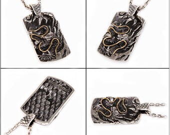 Japanese/dragon/dog Tag/925 Sterling Silver Pendant/silver Charm