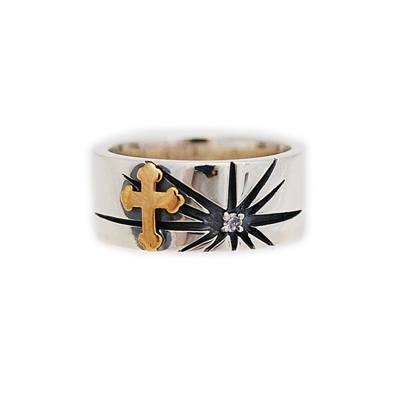 10K Gold Plated/cross/925 Sterling Silver Band Ring/10k Gold
