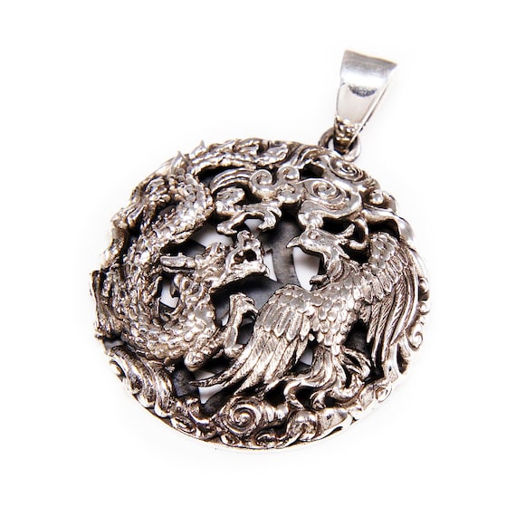Japanese Dragon Phoenix 925 Sterling Silver Pendant silver Dragon Pendant medallion medal crest iker Jewelry gothic rockabilly gb 073 Etsy Canada