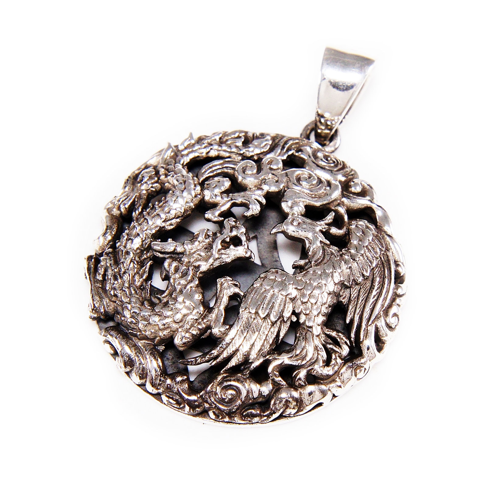 Original 925 Sterling Silver Charm Chinese Lion Phoenix 