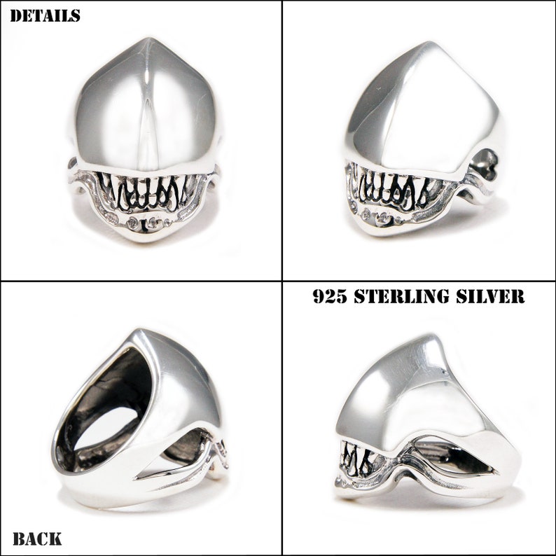 AlienSkullFangs925 Sterling Silver RingSilver Skull RingSilver Predator RingBiker RingBiker JewelryGothicMen/'sWomen/'s tan-r025