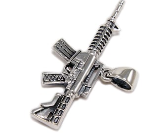 AR-15/M-16/Assault Rifle/925 Sterling Silver Pendant/Biker Jewelry/Gothic/Rockabilly/Necklace/GD-016
