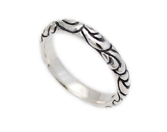 Bague Arabesque/Bague de bande en argent sterling 925/Bague en argent/Bague gravée Arabesque/Bijoux motard/ks-r126