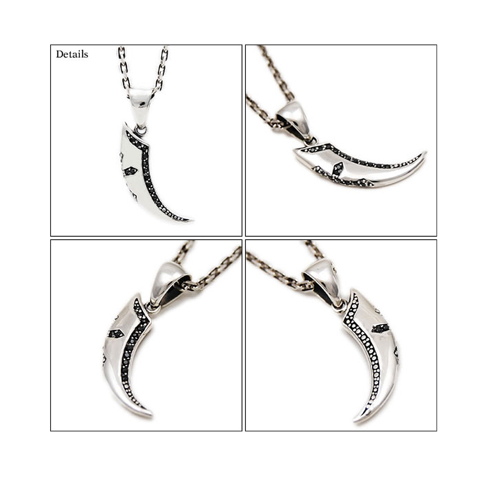 Cross/tusk/925 Sterling Silver Pendant/silver Charm/black Cz
