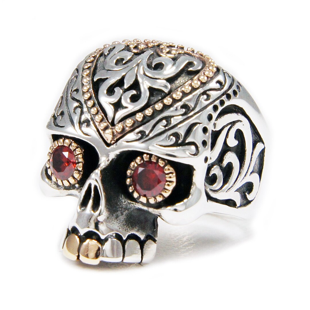 Red Eyes/sugar Skull/925 Sterling Silver Ring/skull Ring
